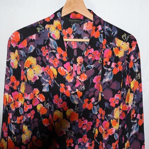 Investments Blouse Button Down Floral Multicolor 3/4 sleeves - Picture 5 of 12